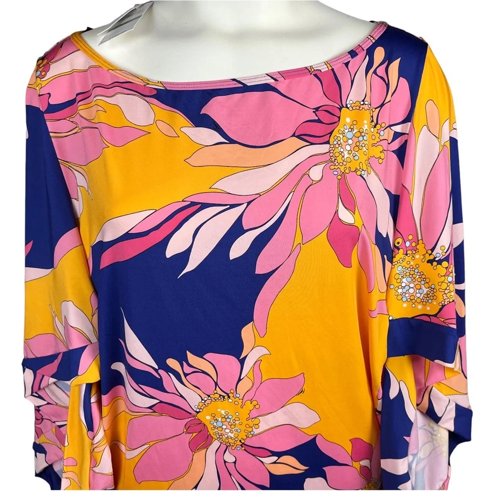 Trina Turk Swim Coverup Large Abstract Blue Orange Psychedelic Print MSRP $152